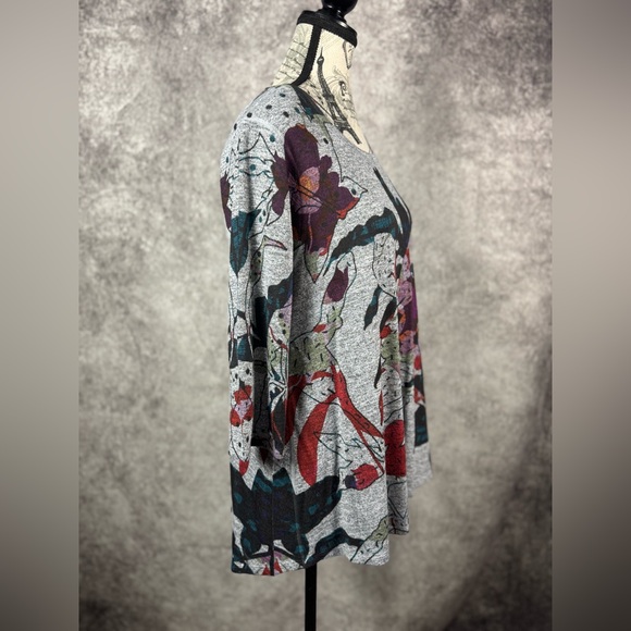 Inoah USA Gray Floral Patterned 3/4 Sleeve Women's Top Size M - Picture 2 of 8